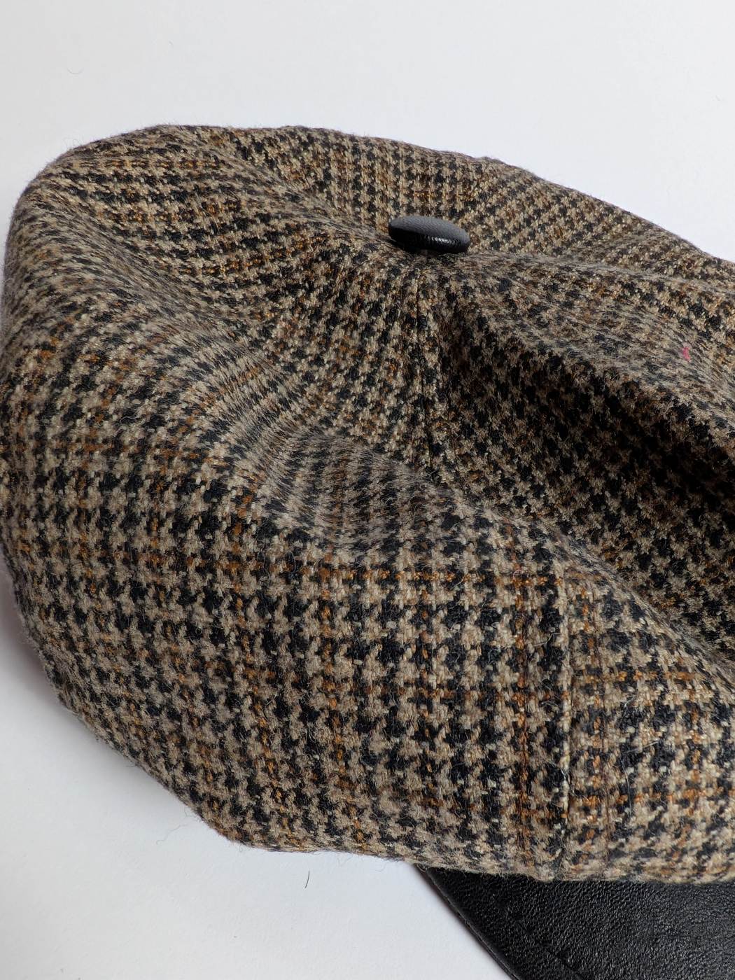 Wool Flat Cap | Stripes Hat with Leather Button on Top