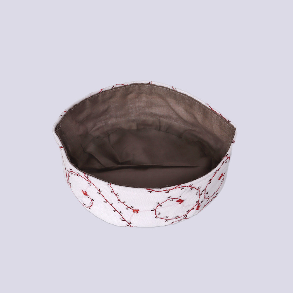 White Toosha with Hand Sozni Embroidery Topi | Cap