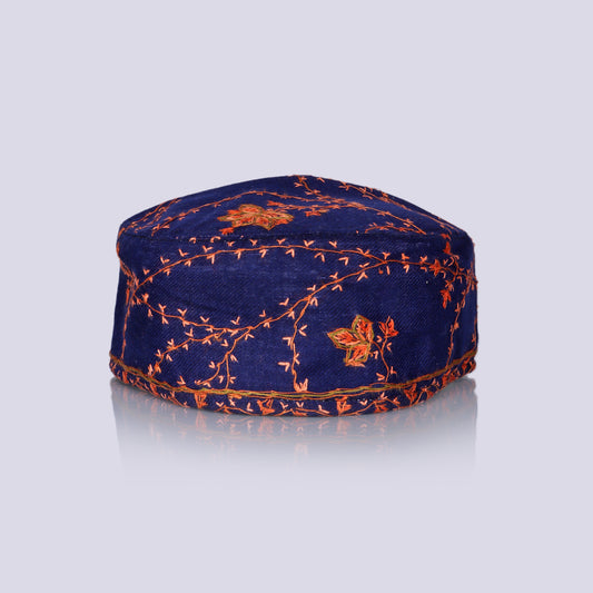 Dark Blue Toosha with Hand Sozni Embroidery Topi | Cap