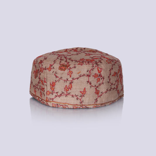 Brown Toosha with Hand Sozni Embroidery Topi | Cap