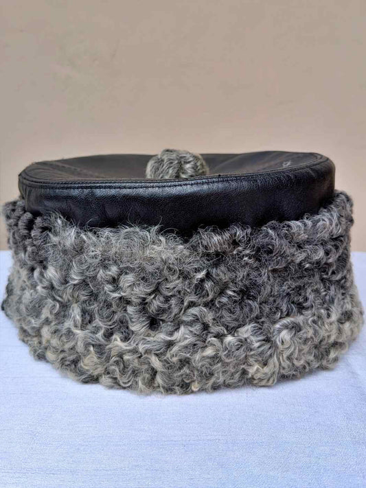 Pure Leather Karakul Cap | Round Hat Made With Sheep Fur