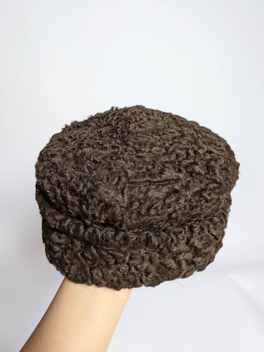 Dark Brown Karakul Cap | Bucket or Beanie Cap With Natural Sheep Fur