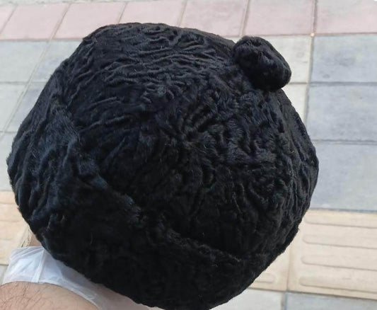 Round Black Karakul Cap | Bucket or Beanie Cap | Ambassadors Hat With Natural Fur