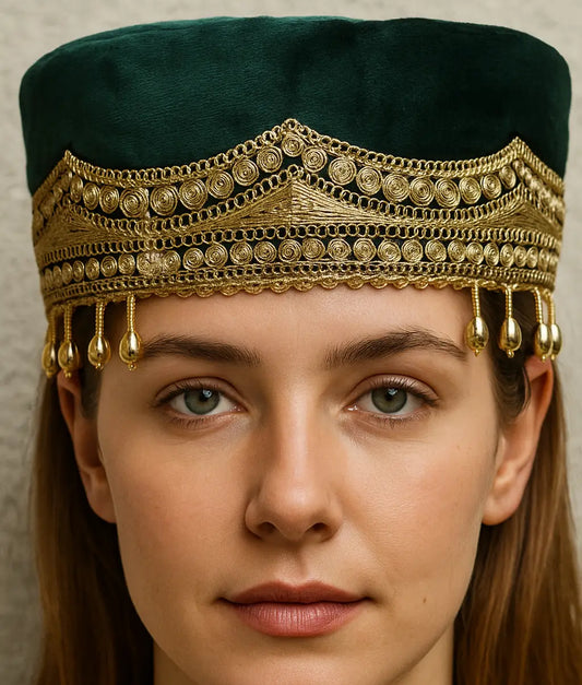 Green Zari Tilla Velvet Cap