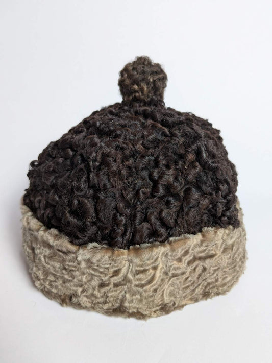 Round Karakul Beanie Cap | Dark Brown Dual Shade Bucket Style | Ambassadors Hat With Natural Sheep Fur