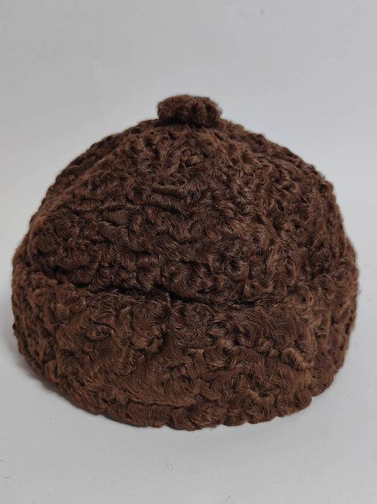 Round Dark Brown Karakul Cap | Bucket or Beanie Cap | Ambassadors Hat With Natural Sheep Fur