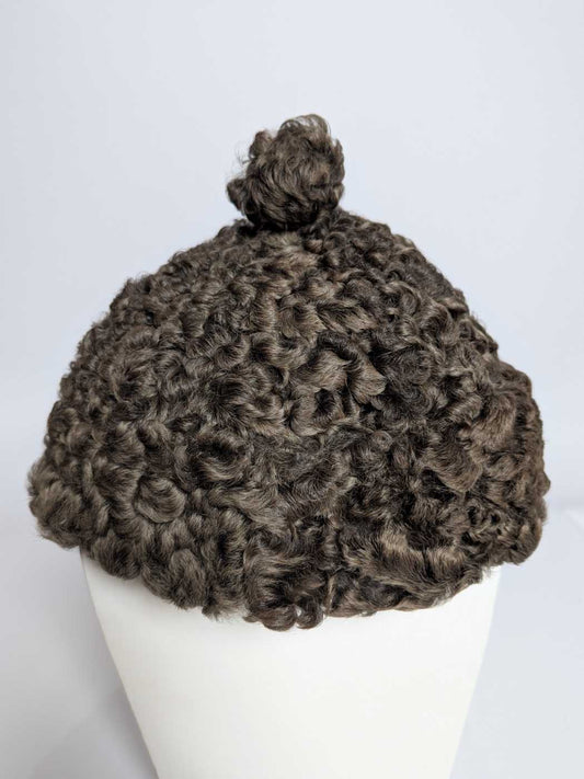 Round Golden Brown Karakul Beanie Cap | Bucket Style | Ambassadors Hat With Natural Sheep Fur