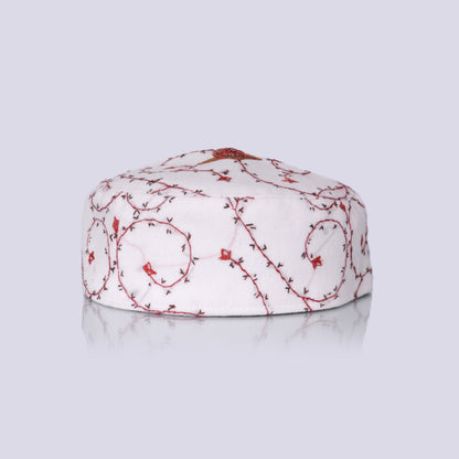 White Toosha with Hand Sozni Embroidery Topi | Cap