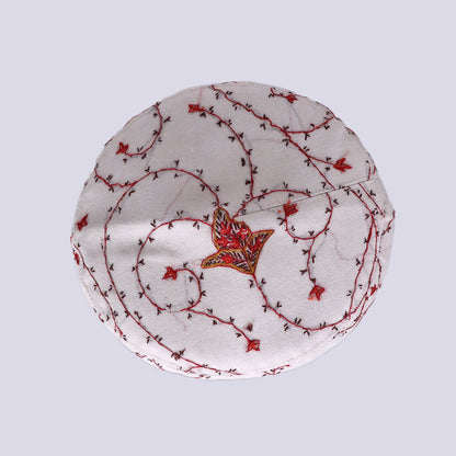 White Toosha with Hand Sozni Embroidery Topi | Cap