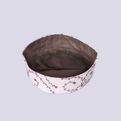 White Toosha with Hand Sozni Embroidery Topi | Cap